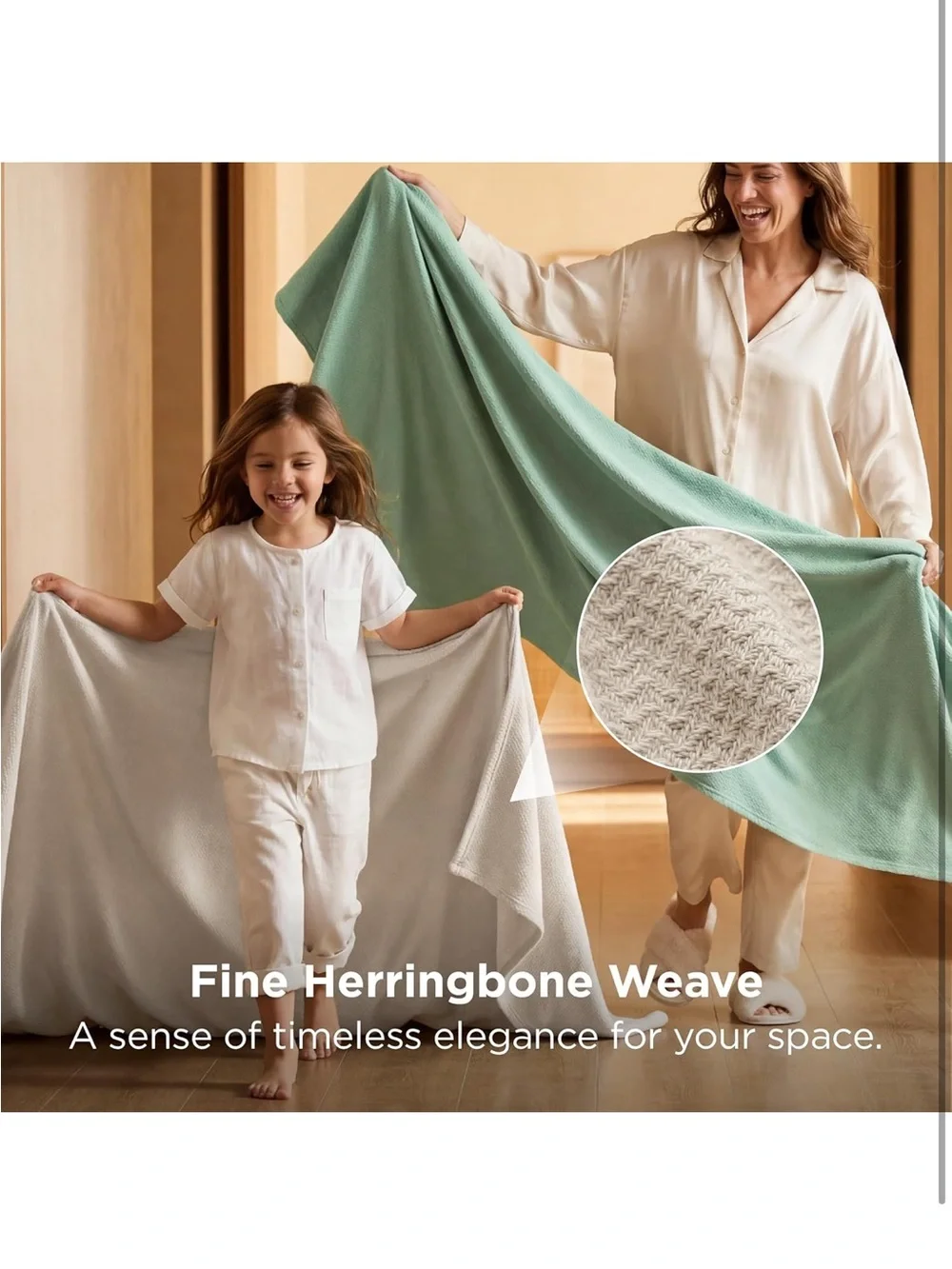 NEW Bedsure GentleSoft 100% Cotton Blanket.  Breathable/Lightweight, Herringbone